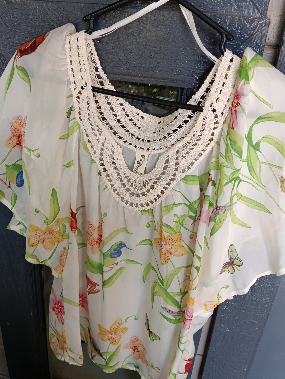 Anthropologie Floreat Sheer Hummingbird Butterfly Blouse Size S